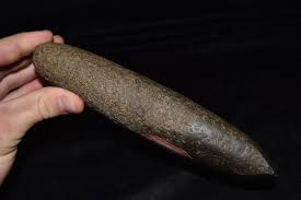 Sold at Auction: 8 1/2" Flared Bit Celt, Creased on One Side, Ex Ray Long, Calhoun Co, Illinois, Kampsville