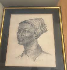Susan 58 Artist Framed Charcoal On Cardboard African Figure ...