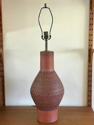 Mid-Century Terracotta Studio Ceramic Lamp | Chairish