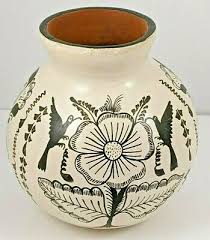 Hand Painted Southwest Art Pottery Red Clay Pot Flowers Birds | eBay Australia