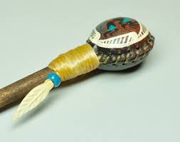 Navajo Deerskin Rattle Hand Painted Kokopelli 6" L Intz Wood Handle Rawhide Wrap | eBay Australia