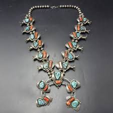 Vintage Old PAWN Sterling Silver TURQUOISE and CORAL Squash ...