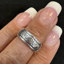 HANDSOME MENS ESTATE STERLING SILVER SOUTHWEST SPINNER BAND PINKY RING SIZE 6.5 | eBay
