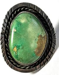 VINTAGE LARGE NATIVE AMERICAN STERLING SILVER GREEN ...