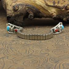 Navajo Coral And Turquoise Sterling Silver Watchband With ...