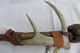 Sold at Auction: NATIVE WALKING STICK CANE STAG STERLING BEAR CLAW
