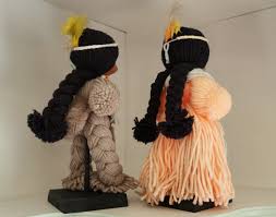 Vintage Yarn Dolls/native American/handmade Dolls/with Wood ...