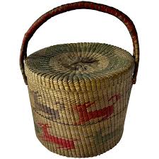 Large Hopi Geometric Animal Design w/ Lid and Handle Basket ...