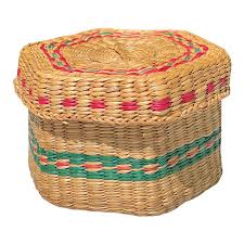 Antique Sweet Grass Basket With Lid in Pink and Green | Chairish