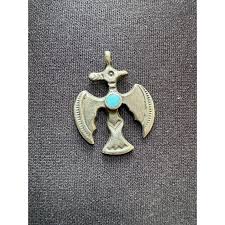 Turquoise Pendant Southwestern Style Thunderbird Bird Charm Necklace