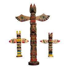 1940s Hand Carved Folk Art Table Top Totem Poles- Set of 3 | Chairish