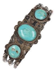 6 5/8" 30's-40's Hallmarked Native American Silver and Turquoise Cuff Bracelet | Chairish