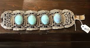 Vintage Heavy white metal faux Turquoise wide filigree bracelet 2" W x 8" long | eBay