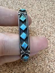 Vintage Zuni L ESALALIO Sterling Silver EIGHT TURQUOISE ...