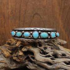Southwestern Sterling Silver and Seven Turquoise Stones Cuff ...