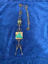 Vtg MCM Mid Century Modernist Handmade Malachite Hammered ...