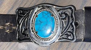 Vintage Turquoise Silver Belt Buckle With Leather Belt ...