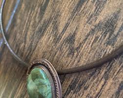 Green Brown Jasper Cab in Copper Setting on Leather Cord ...