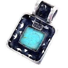 THAILAND Vintage Sterling Silver Turquoise Square Pendant Artisan Boho Filigree | eBay