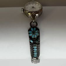 Native American 50s Sterling Silver Watch Turquoise Zuni ...