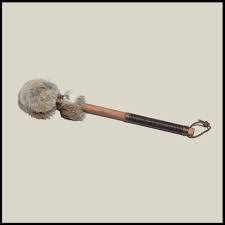 13” Soft drum beater, brown Rabbit fur, 5/8” Red Oak handle w/ brown l – RavensFolk