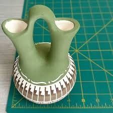 Navajo Hand Etched Wedding Vase Signed Joann Johnson Green Brown On White | eBay