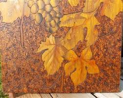 1905 Hand Carved Wood Folk Art, Pyrography Vintage Americana, Autumn Harvest Ear Corn, Grapes Carved Wood, Seasonal Art Wall Decor - Etsy