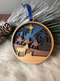 Handmade Nativity Scene Ornament: Layered Wood ...