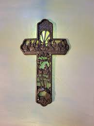 Stained Glass Crucifix, Last Supper Antique Cross 12x8 - Etsy