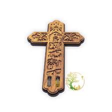 Olive Wood Nativity Scene Cross: Handmade Holy Land Decor - Etsy