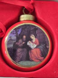 Nativity Scene Ornaments Mary Baby Jesus Joseph Round Red ...