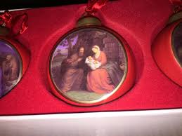 Nativity Scene Ornaments Mary Baby Jesus Joseph Round Red ...