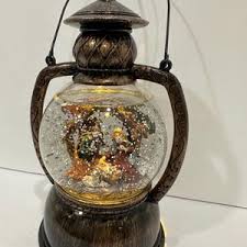 Christmas Bronze Lighted 8” Nativity Snow Globe Lantern ...