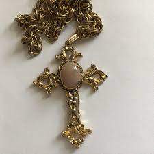 Vintage Necklace.gold-tone Chain and Pendant.glass Stone in Cross. - Etsy India