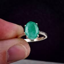 Genuine Emerald Solitaire Ring: Sterling Silver or Gold Band ...