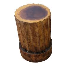 Side Table Acacia Wood Solid Log Carved | Chairish