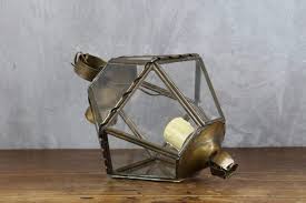 French Vintage Brass and Cut Clear Glass Hexagonal Hanging Lantern For Sale at 1stDibs