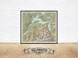 Lake Lucerne, Switzerland Map Print: 1948 Vintage Fine Art ...