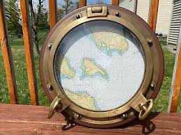 VTG Heavy Brass Porthole Window Map of Greening Island ...