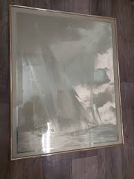 1987 J. Karam Gold Foil Print of Sailboats Framed / Glass ...