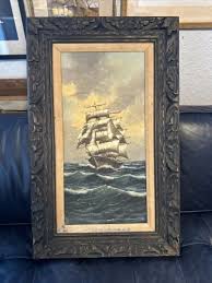 Vintage Original Signed Sailing Ship Custom Wood Frame See ...
