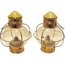 Two Vintage Nautical Brass Onion Oil Lamps Made in India 1960s Good . For Sale at Ruby Lane