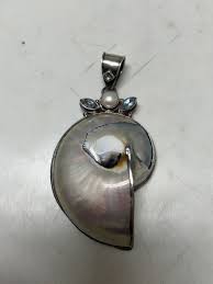 Vtg Beach Sterling Silver Pearl Blue Topaz Pendant Large ...
