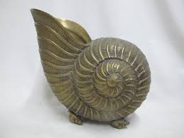 Vintage BRASS Large NAUTILUS Shell Planter Vessel VASE ...