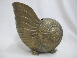Vintage BRASS Large NAUTILUS Shell Planter Vessel VASE or ...