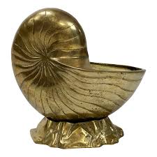 Vintage Brass Nautilus Shell Planter Vase Cachepot | Chairish