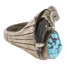 Lot - Vintage Navajo Turquoise Coral Bear Claw Men's Ring