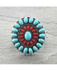 Silver Concho Turquoise Red Western Jewelry Boho Cuff Bracelet