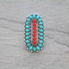 Turquoise and Red Oblong Oval Concho Ring – Shop Southern Charm