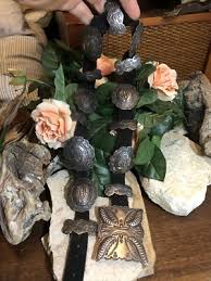 20. JE Concho Oval, Bow, Square Buckle Sterling 925 Black Suede Belt 28+" | eBay